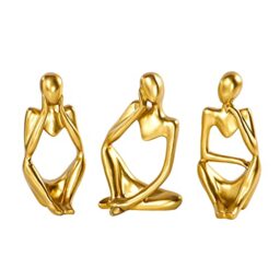 ZASTION BMLCGJ Thinker Statue Gold Decor Abstract Art Sculpture, Golden Resin Collectible Figurines for Home Living Room Office Shelf Decoration,Great Gift Ideas (Gold)