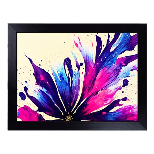 Lap Tray with Bean Bag Cushion, Flower Paint Splash Abstract - Handmade in the UK, Raised Wooden Edge, Padded Cushion, Heat-Resistant Wipe-Clean Surface, for Meals, Laptops and Crafts