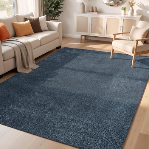 Rugs by Desire Comfy Washable Modern Living Room Rug Polyester Plain Indoor Area Rug with Low Pile - Anti-Slip Felt Backing SuperSoft Carpet Bedroom-Hallway, Navy, 60x100 cm