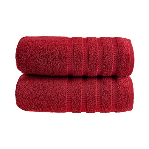 HALLEY Turkish 2 Pack Premium Bath Towels (2 Pieces) 650 GSM Highly Absorbent Super Soft 100% Cotton - 2 Bath Towels (Red)