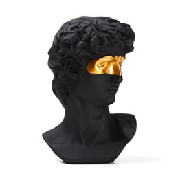 BRABUD Greek Mask David Man Bust Statue Resin Black Gold Classic Roman Sculpture Modern Art Home Office Study Room Bookshelf Decor Collectible Gift TQGJBS333