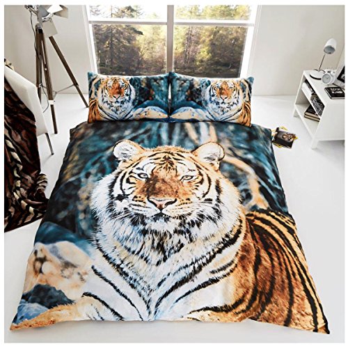 GC GAVENO CAVAILIA Premium 3D Print Animal Duvet Cover, Super Soft & Cosy Luxury Safari Bedding Quilt Set, Tiger, Double
