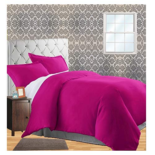 Celine Linen 11RW-Celine-1500-DVT-Q-Pink Wrinkle & Fade Resistant 3-Piece Duvet Cover Set - Protects and Covers your Comforter / Duvet Insert, 1500 Series LUXURIOUS 100% HypoAllergenic - Silky Soft, Full/Queen, Hot Pink