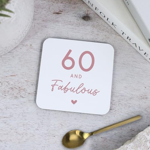 eBuyGB Printed Square Coaster, 60 & Fabulous Milestone Birthday, 60th Birthday Gift for Her, Nan, Sister, Friend, Auntie, Sixtieth Drinks Mat