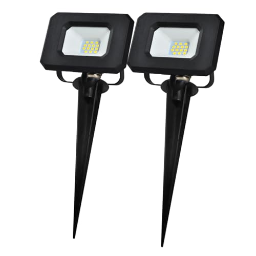 BLAUPUNKT LED Garden Spike Flood Light – 10W 900 Lumens 4000K Natural White, 2-in-1 Ground or Wall Mount, IP65 Waterproof, 16 cm Long Stake for Garden Landscaping Outdoor [Energy Class E] – Pack of 2