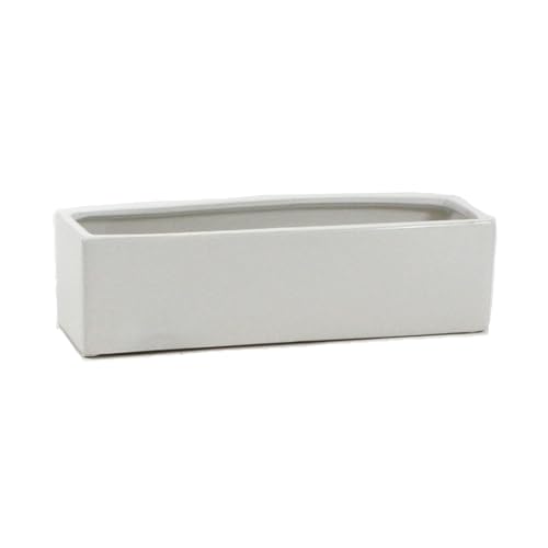 "WGVI Long Rectangle Ceramic Planter Vase in White 14"" x 4"" x 4""H, Rectangular Box Block Terrarium Pot, Flower Arrangement, Tabletop Centerpiece, Home Decor Organization Storage Container, 1 Pc."