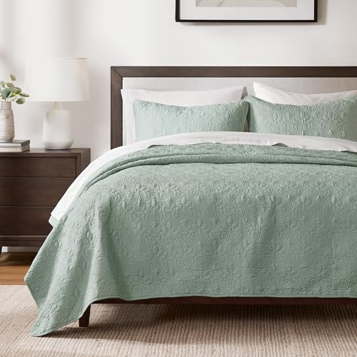Madison Park Anti-Microbial, Cotton Filled Lightweight Coverlet Bedspread Bedding, Shams, Microfiber, Seafoam, Twin/Twin XL