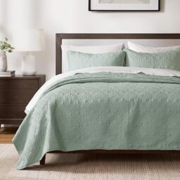 Madison Park Anti-Microbial, Cotton Filled Lightweight Coverlet Bedspread Bedding, Shams, Microfiber, Seafoam, Twin/Twin XL