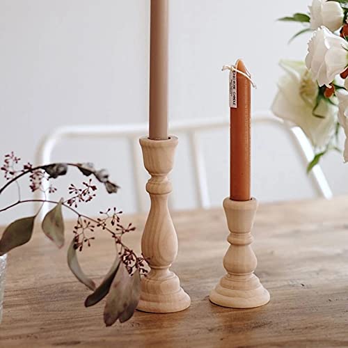 DUHALINE Set of 2 Handmade Rustic Wooden Candlesticks, Accordion, Console Table Decoration Pieces, Luxury for Fireplace