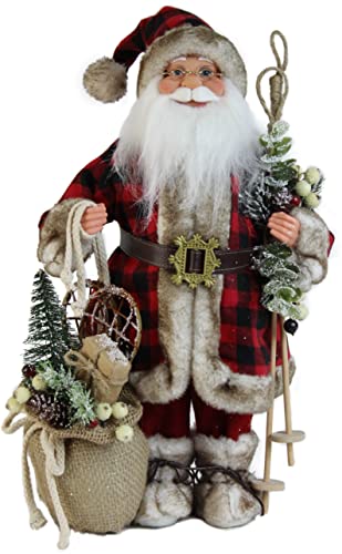 "Windy Hill Collection 16"" Inch Standing Buffalo Plaid with Burlap Toy Sack Santa Claus Christmas Figurine Figure Decoration 168280"