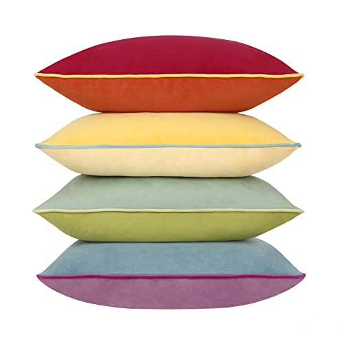 Btyrle Throw Pillow Covers 16x16 Inches Set of 4 Soft Velvet Couch Cushion Covers Modern 8-Colors Rainbow Designs for Sofa Bedroom Home Decor(Rainbow Series with Edge)