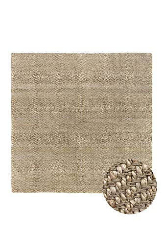 HAMID Jute Alcazar Rug - 100% Natural Jute Fibre - Soft, Durable, Easy to Clean - Hand Woven - Living Room, Dining Room, Bedroom, Hallway - Natural, 250 x 250 cm
