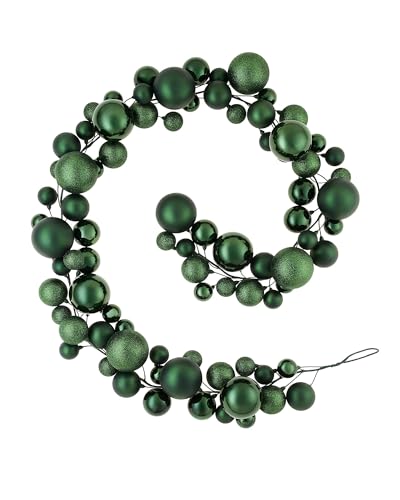 Sage Green Bauble Tree Garland ??? 9 ft Christmas Decoration with 84 Baubles in Mixed Finishes