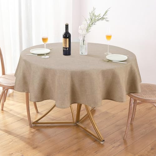 AUSSPVOCT Round Tablecloth 60 inch Linen Tablecloths Waterproof Stain Resistant Washable Table Cloth Round Cover for Parties Farmhouse Kitchen Dining Decor,Khaki