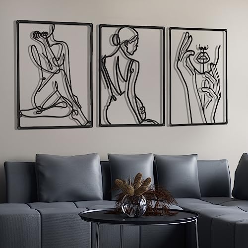 Cindeer 3 Pieces Metal Wall Art Decor 18 Inch Minimalist Modern Abstract Line Wall Home Decor Single Line Art Wall Art for Kitchen Bedroom Living Room