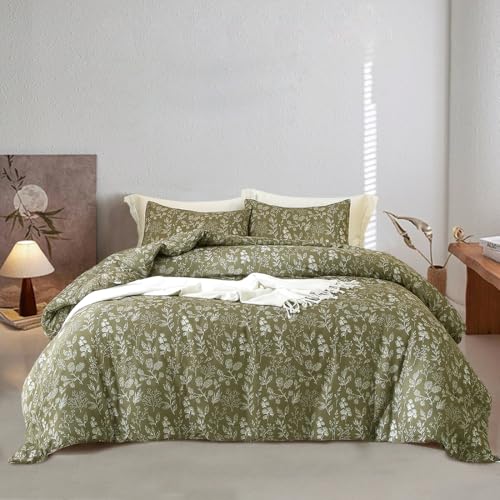 EAVD Cotton Floral Duvet Cover Queen Country Garden Colorful Patchwork Bedding Set with 2 Pillowcases Chic Shabby Boho Comforter Cover with Zipper Closure