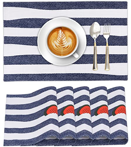 Ruvanti Placemats 100% Cotton 13x19 Inch, Dining Table Placemats Set of 6, Modern Place Mats for Dining Table Decor, Kitchen & Table Linens, Coffee Mat for Christmas Dinners - Watermelon