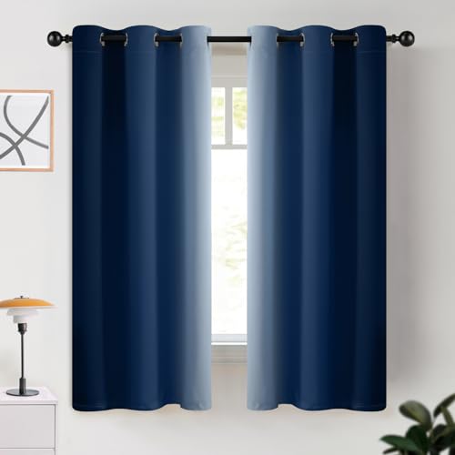 COSVIA Ombre Blue Curtains, 63 inch Length, 2 Panels, Room Darkening, Light Blocking, Insulated, Thermal Gradient, Bedroom/Living Room, 42x63 inches