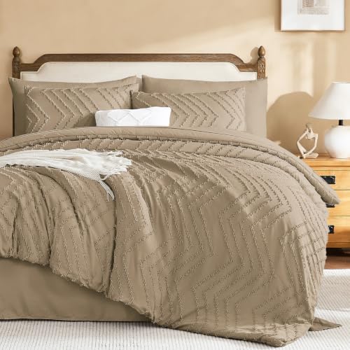 Litanika Taupe Comforter Set King Size with Sheets - 7 Pieces King Bed in a Bag Boho Tufted Complete Bedding Sets with Comforter, Sheets, Pillowcases & Shams