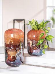 GILDE GLAS art Decorative Vase Flower Vase - Glass Vase Made of Coloured Glass - Decorative Living Room Gift for Women - Height 27 cm Colours: Orange Pink
