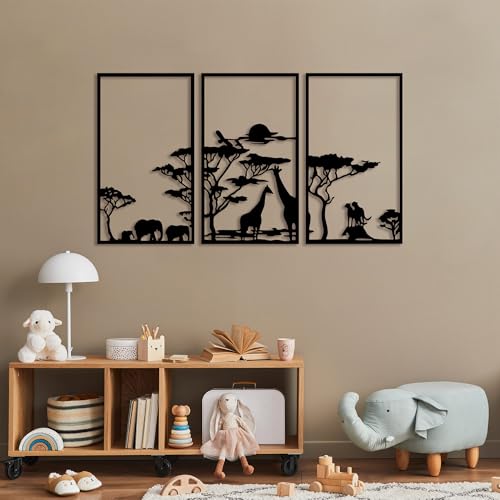 Stylish Black Decorative Metal Wall Accessory (3 Pieces), 40 x 69 cm, 100% Metal, 1.5 mm Thickness, Perfect for Modern Home Decor & Gallery Walls