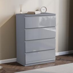 Vida Designs Glinton 4 Drawer Chest of Drawers - Grey - 95.5H x 70W x 40D cm - Stylish High-Gloss - Space-Saving Storage - Smooth Metal Runner - Easy Assembly - Modern Bedroom Furniture Unit