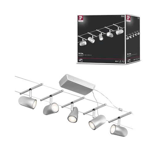 Paulmann 94465 CorDuo Cable System – Basic Lighting Set Cup DC, Max 5 x 10 Watt Extendable Matt Chrome Plastic GU5.3 Wire Cable System Without Bulbs