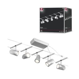 Paulmann 94465 CorDuo Cable System – Basic Lighting Set Cup DC, Max 5 x 10 Watt Extendable Matt Chrome Plastic GU5.3 Wire Cable System Without Bulbs