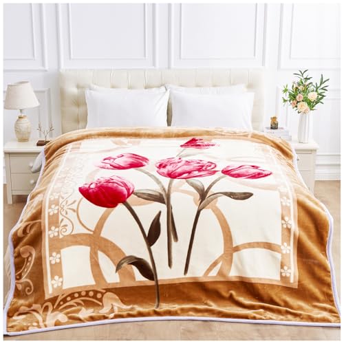 GC GAVENO CAVAILIA 2 Ply Reversible Flower Blanket Throw - Sherpa Fleece Bed Throw 7kg - Soft, Cozy, Thermal, Heavy Weight Blankets For Adult (200X240 cm) - Fluffy Large King Size Polyester Blanket