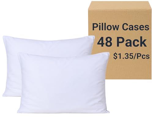 48 Pack Pillow Cases Queen Size with Envelope Closure - Soft Brushed Microfiber Fabric - Bulk Pillowcases for Hotel, Airbnbs, Hospital, Therapy Clinic, Fabric Marker (20x30, White)