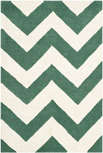 Safavieh Contemporary Indoor Hand Tufted Accent Area Rug, Chatham Collection, CHT715, in Teal / Ivory, 61 X 91 cm for Living Room, Bedroom or Any Indoor Space