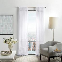 "Martha Stewart Glacier Sheer Rod Pocket Window Curtain Panel Pair, 95"", White"