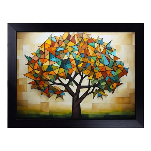 Lap Tray with Bean Bag Cushion, Tree Geometric - Handmade in the UK, Raised Wooden Edge, Padded Cushion, Heat-Resistant Wipe-Clean Surface, for Meals, Laptops and Crafts