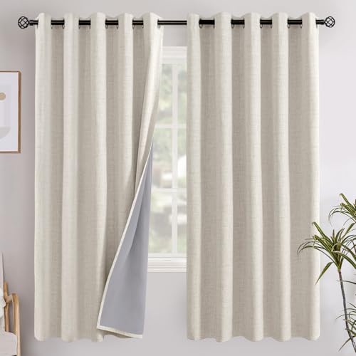 YoungsTex Linen Blackout Curtains 63 Inch Length for Bedroom, Extra Wide Full Light Blocking Window Drapes with Grommet Thermal Insulated for Living Room Farmhouse, 2 Panels, 60 X 63 Inch