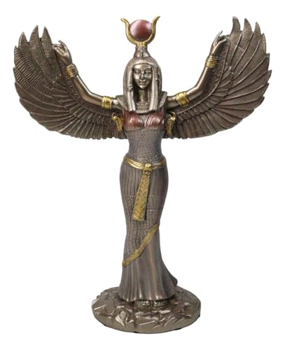 "Ebros Gift Egyptian Goddess Isis Ra with Open Wings Statue 12"" Tall Deity of Motherhood Magic Wisdom and Nature Home Decorative Sculpture Gods of Egypt Accent (Bronze Patina)"