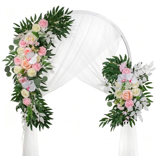 Lisuun Wedding Arch Flowers, Artificial Flowers for Decoration, Large Flower Swag for Boho Styles Wedding Ceremony Floral Decor - Pack of 2