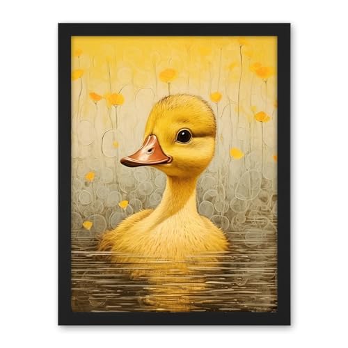 Artery8 Yellow Duckling Kids Bedroom Baby Nursery Calm Elegant Artwork Framed Wall Art Print 18X24 Inch