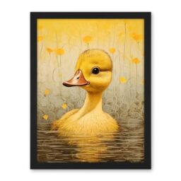 Artery8 Yellow Duckling Kids Bedroom Baby Nursery Calm Elegant Artwork Framed Wall Art Print 18X24 Inch