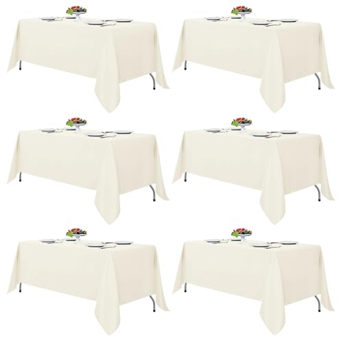Fitable Ivory Rectangle Tablecloths for 6 Foot Tables, 6 Pack - 70 x 108 Inches - Stain Resistant and Washable Table Clothes, Polyester Fabric Table Covers for Wedding, Party, Banquet, Buffect