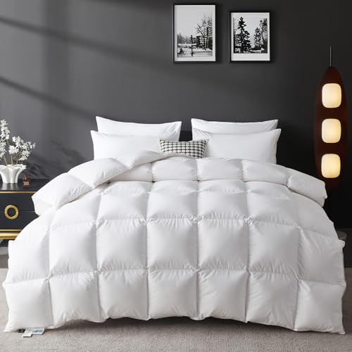 L LOVSOUL Down Comforter King Size, 850+ Fill Power Hotel Style Bedding Comforter, 1200TC, Fluffy Ultra Soft All Season White Duvet Insert with 8 Corner Tabs