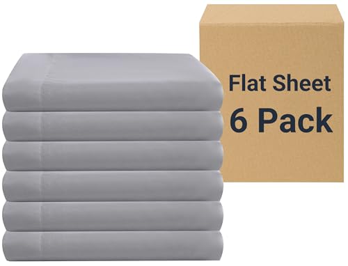 "ZPECC Flat Sheets Only - 6 Pack Soft Microfiber Sheets, Bedding Essentials with Color-Coded Label for Hosts of Hotel, Motel, Rental Properties or Airbnb (Light Gray, Full 81""x96"")"