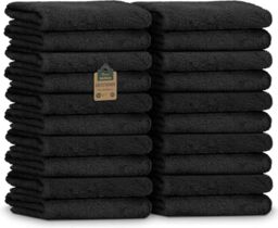NatureMark Guest Towels - Pack of 20 (30 x 50 cm), 100% Cotton, Oeko-Tex Certified, Soft, Absorbent and Easy to Clean - For Bathroom, Guests & Spa - Black