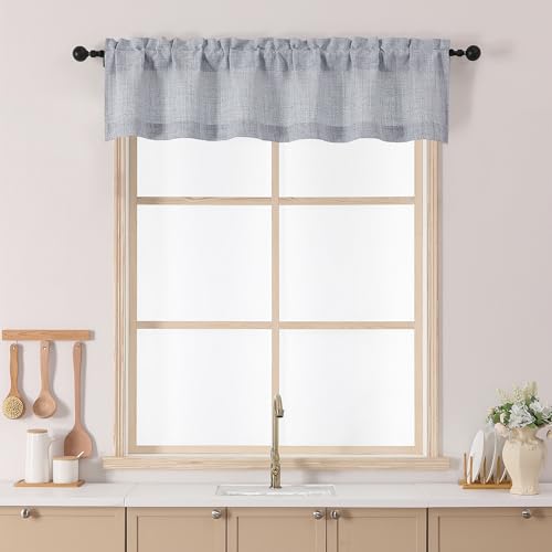 Chyhomenyc Gray Valance for Windows, Light Filtering Faux Linen Slub Textured Small Kitchen Valance, Rod Pocket Top Window Short Curtain for Bathroom Basement Farmhouse, 60Wx12L Inch, Grey, 1 Panel