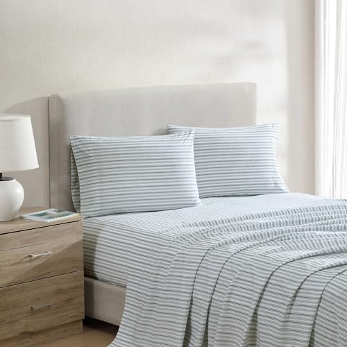 Nautica - Queen Bed Sheets, Lightweight Cotton Percale Bedding Set with Matching Pillowcases, Crisp & Cool, Oeko-Tex Certified (Coleridge Stripe Green)