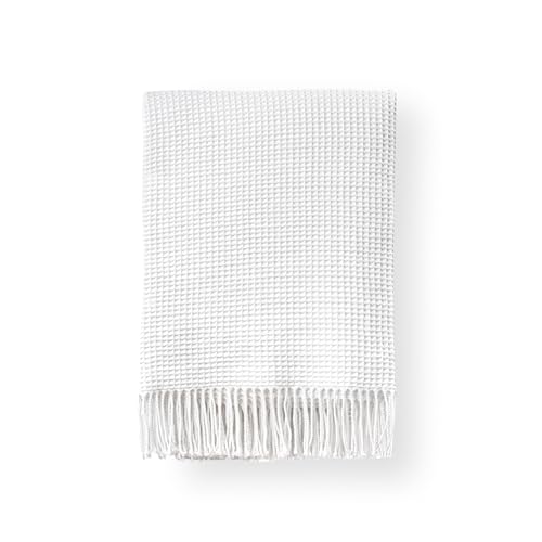 "Hofdeco Premium Coastal Decorative Throw Blanket for Patio Couch Sofa, Off White Waffle Weave with Fringe, 54""x75"""