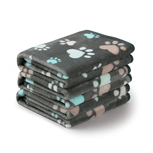 Luciphia, 1 Pack of 3 Pet Fleece Blankets Fluffy Paw Print Pet Blankets for Dogs and Cats (Small, 60 x 40 cm, Grey)