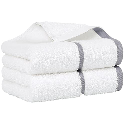 PiccoCasa 2 Pack Luxury Cotton Guest Towels 750 GSM, Soft and Water Absorbent Small Hand Towels for Bathroom - Grey Hand Towel Set for Spa Hotel, 40 x 80cm Face Towels Grey Strip