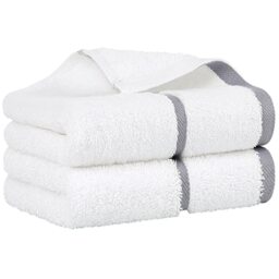 PiccoCasa 2 Pack Luxury Cotton Guest Towels 750 GSM, Soft and Water Absorbent Small Hand Towels for Bathroom - Grey Hand Towel Set for Spa Hotel, 40 x 80cm Face Towels Grey Strip