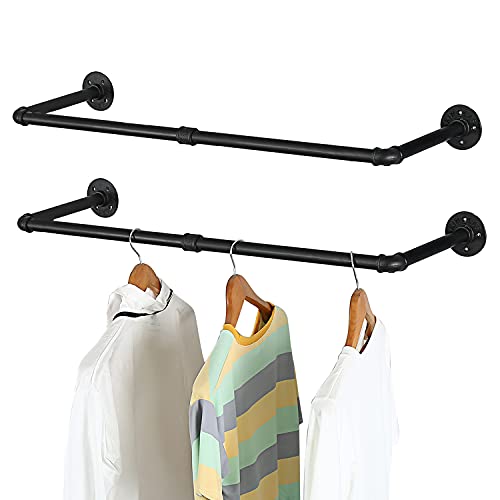 Oroonoko 2PCS 36inch Industrial Pipe Clothes Rack Wall Mount For Hanging Rod Bar for Laundry Room Plant Hanger Indoor Up to Max Load 132lbs Black (36 inch(2 Packs))