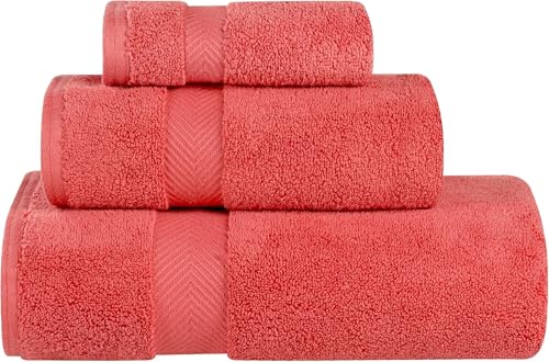 Superior Collection 100% Zero Twist Cotton Super Soft and Absorbent 3-Piece Towel Set, Coral